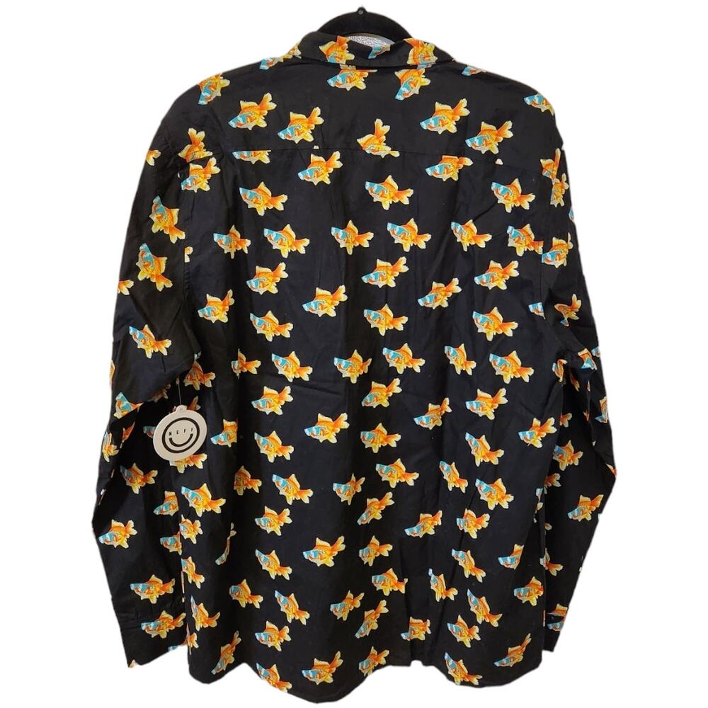 Neff Goldfish Koi Long Sleeve Button Down Black Shirt Men Extra Large NWT - Picture 4 of 8